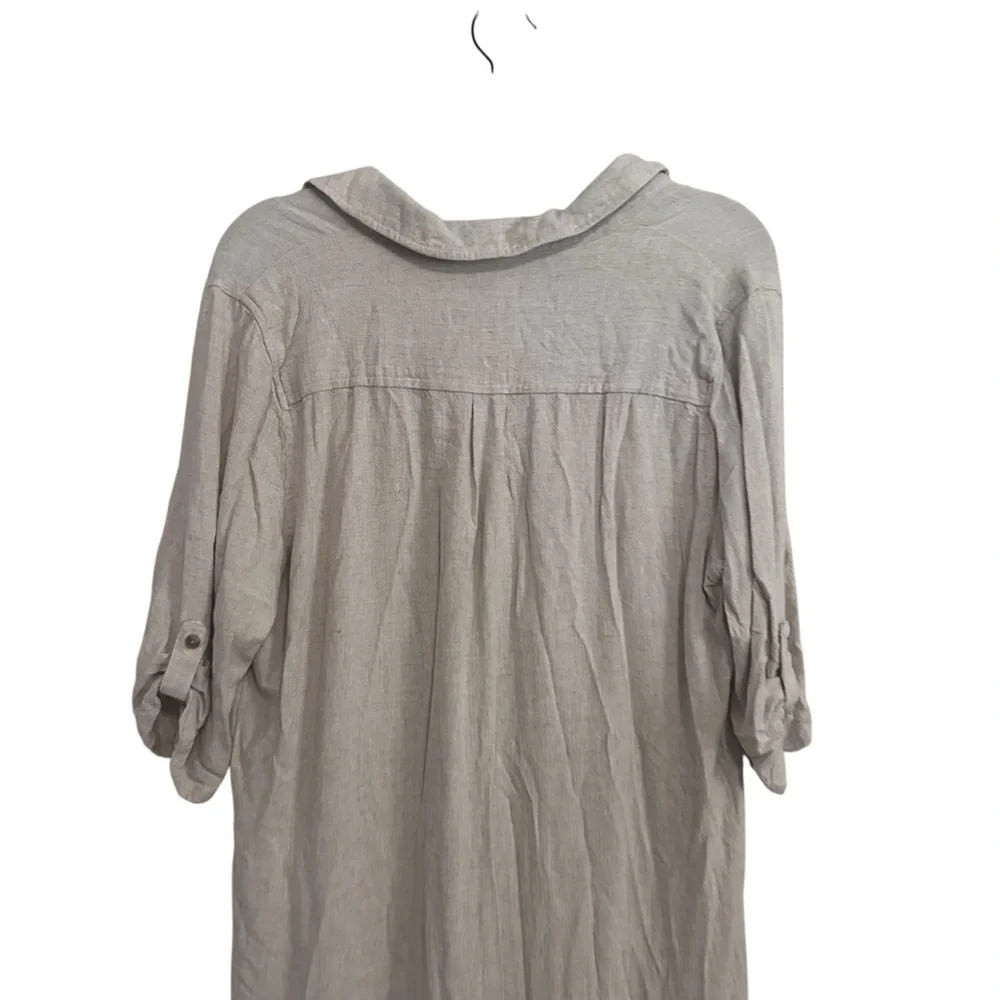 Marissa Olivia Cream Linen Rayon Blend Deep Vneck 3/4 Sleeve Knee Length Dress L - Picture 5 of 8